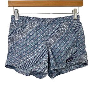 Patagonia Girls Baggies Shorts Sz Medium (10) Printed Blue Drawstring Outdoor